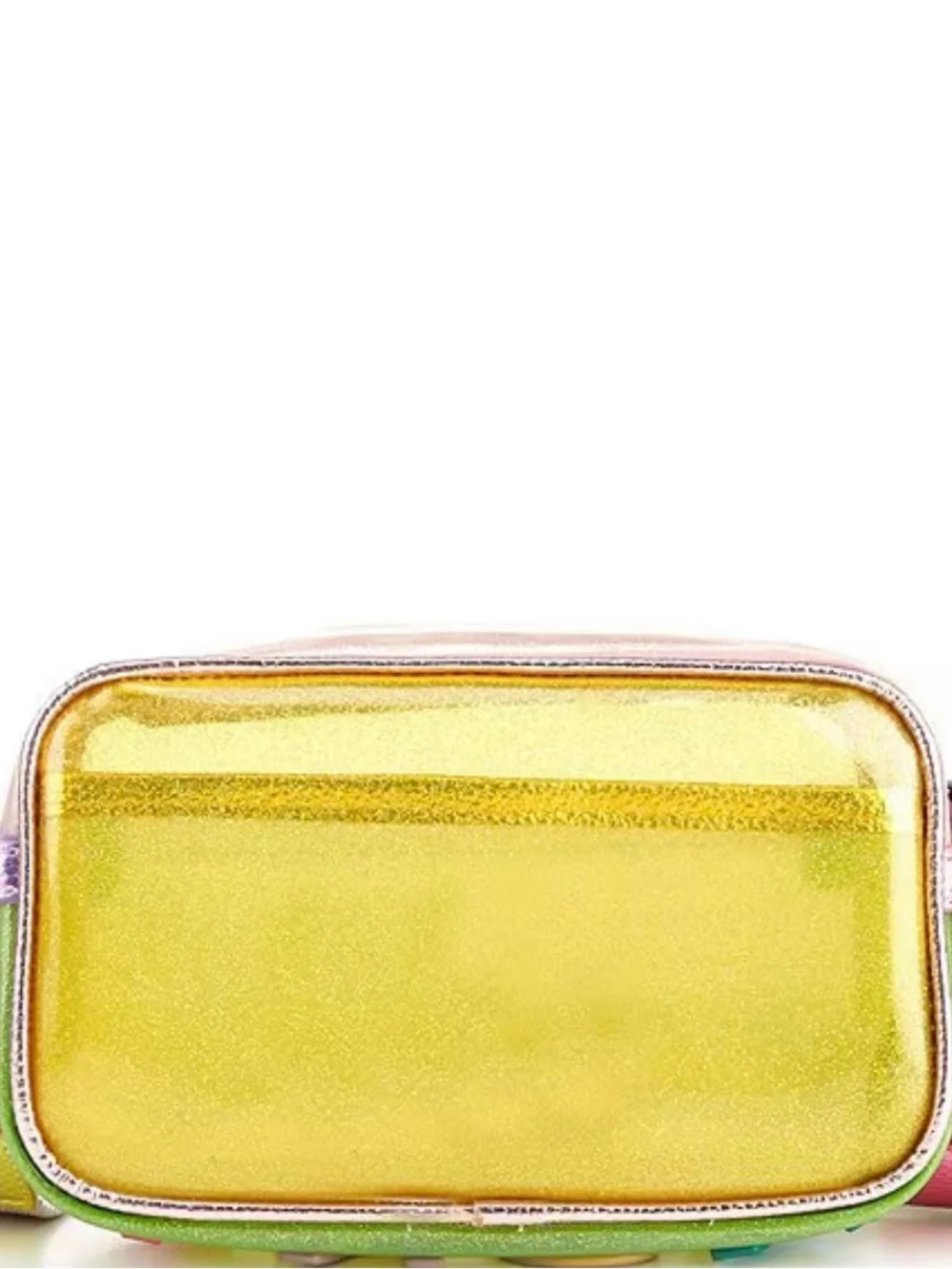 Kurt Geiger Iridescent Pink Trim Clear Cosmetic Pouch with Teal Accents